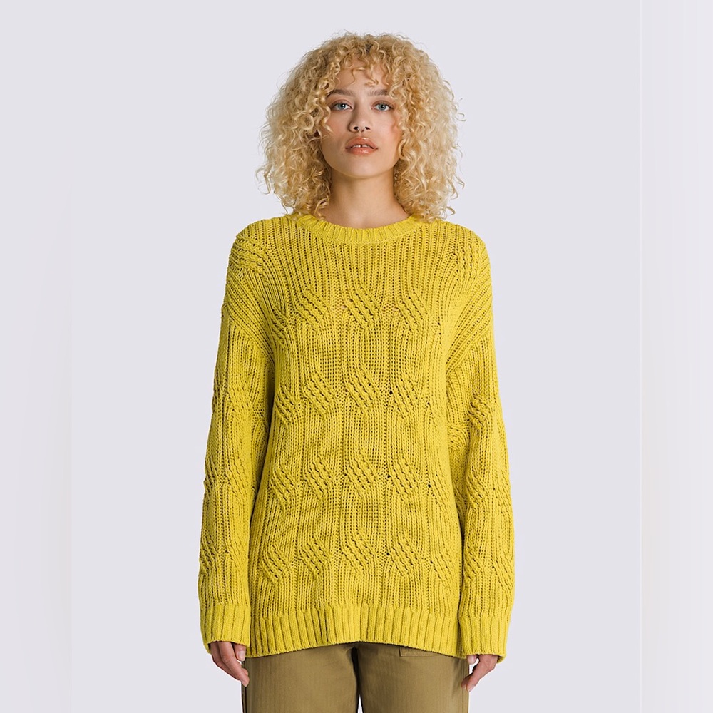 NWT Vans Suzie Chunky Cable Knit Crew Sweater Mustard Yellow Sz XS